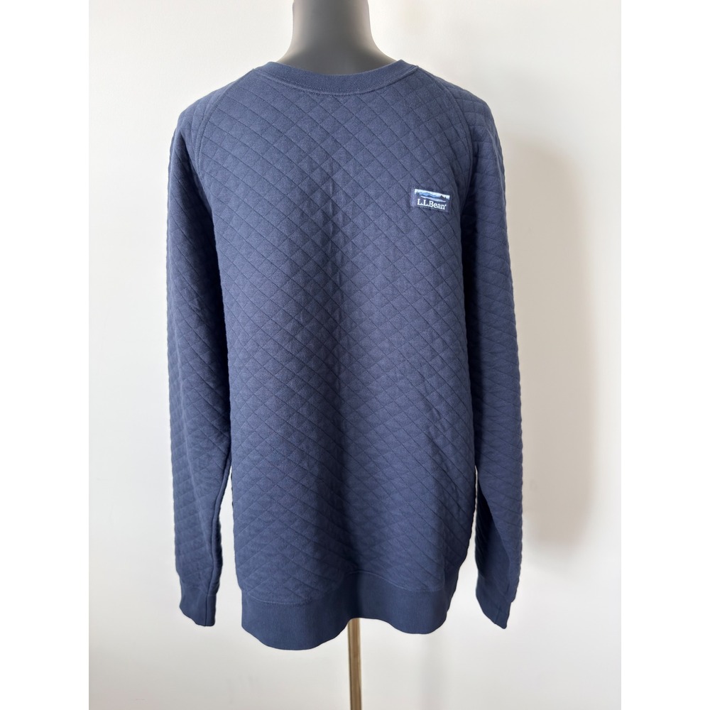 LL Bean Quilted Sweatshirt Mens M Navy Blue Diamond Pullover Traditional Fit